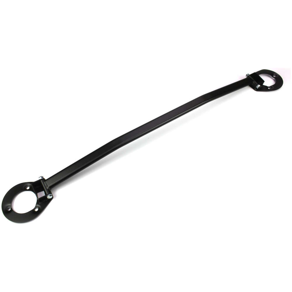 Poutre de soutien en métal noir durable avec des extrémités arrondies et des fixations robustes pour les applications industrielles.