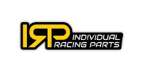Moderne IRP-logo voor individuele racing onderdelen in geel en zwart, met focus op snelheid.