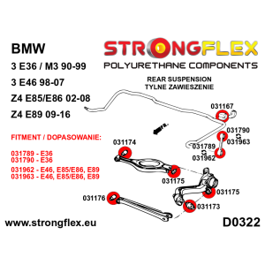 BMW E36/E46/X3/Z4 Strongflex 031173A Querlenker hinten Gummi vorne SPORT