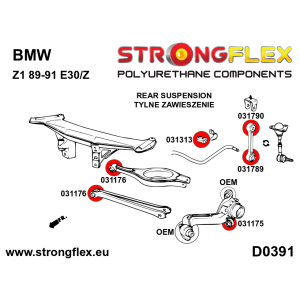 Strongflex 031175A - Außen PU Gummi Unterer Querlenker Hinterachse 90ShA - BMW E36/E46/Z4/X3/Z1