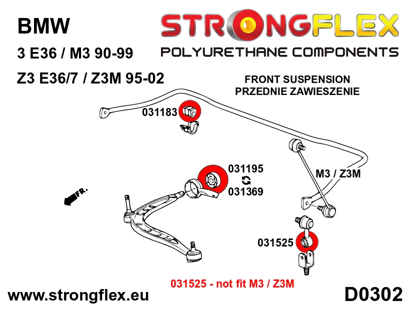BMW E30 E36 Z1 Z3 Strongflex 031195A: Voorste draagarm Pu Rubber - centric 60mm SPORT 4 BMW E30 E36 Z1 Z3 Strongflex 031195A: Voorste draagarm Pu Rubber - centric 60mm SPORT - Afbeelding 4