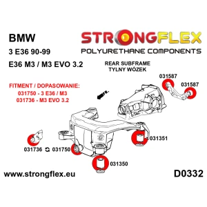 BMW E36 Strongflex 031351A : Caoutchouc Pu Sous-châssis arrière - Caoutchouc arrière