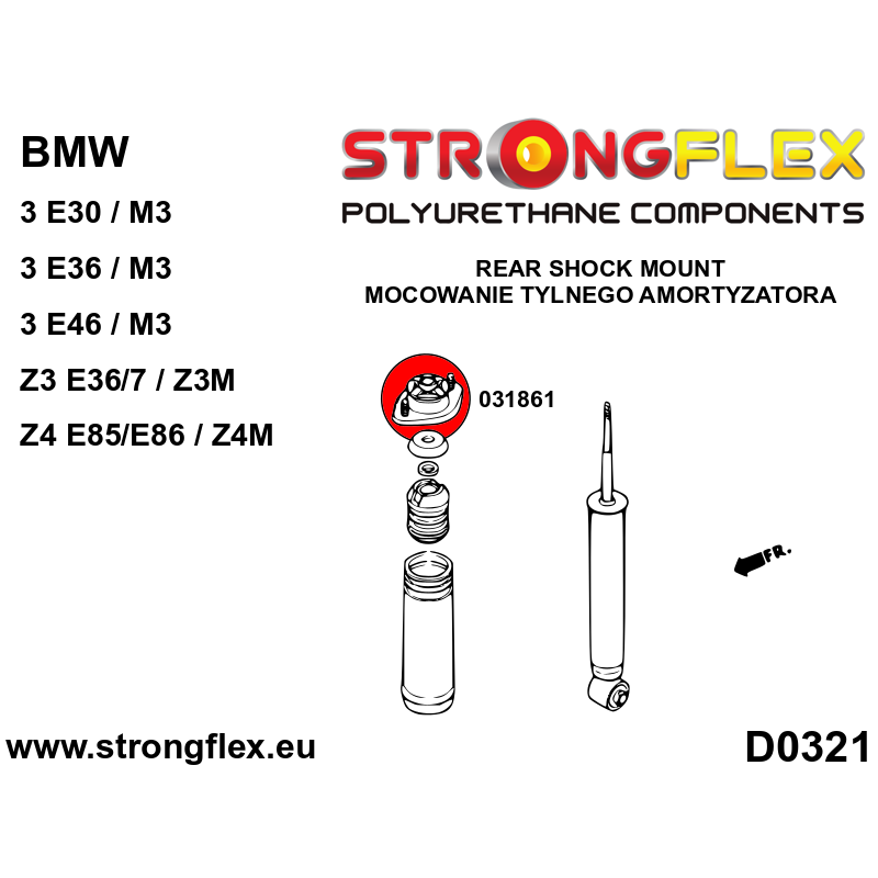 Strongflex 031861A: Motorsport toplager achter schokdemper – BMW E30 / E36 / E46 / Z3 / Z4 – 90ShA 2 Strongflex 031861A: Motorsport toplager achter schokdemper – BMW E30 / E36 / E46 / Z3 / Z4 – 90ShA