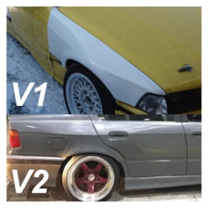 BMW E36 Sedan Overfenders Set - V1 Front +35mm / V2 Rear +45mm (With Door Handle, Felony Style)