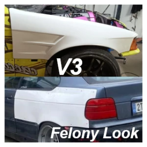 BMW E36 Compact Overfenders Set - V3 Front +60mm with Vents / Rear Felony Look +45mm