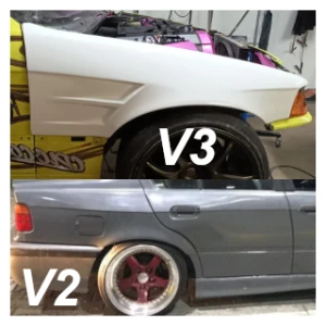 BMW E36 Sedan Overfenders Set - V3 Front +60mm with Vent / V2 Rear +45mm (With Door Handle, Felony Style)