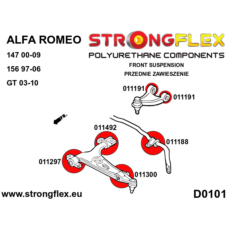 Strongflex Alfa Romeo 147 / 156 / GT Polyurethaan rubberset voor- en achteras – 016079B 2 Strongflex Alfa Romeo 147 / 156 / GT Polyurethaan rubberset voor- en achteras – 016079B – Bild 2