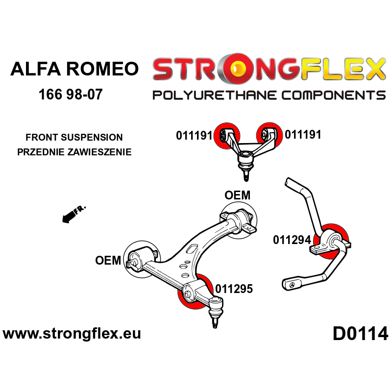 Strongflex Alfa Romeo 166 Vooras rubberset – 016261B 2 Strongflex Alfa Romeo 166 Vooras rubberset – 016261B – Image 2