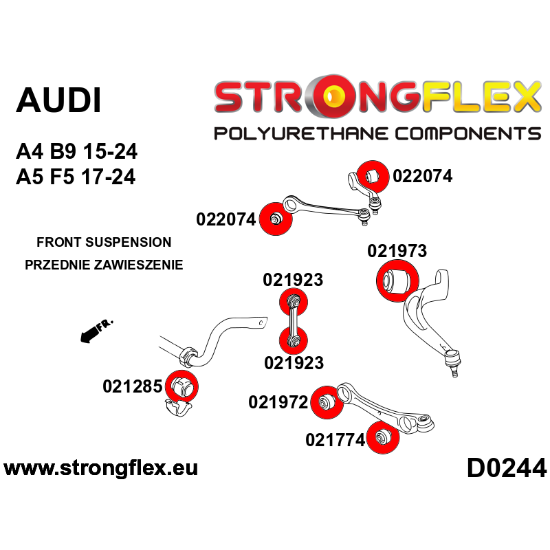 Strongflex Audi RS4 / S4 / A4 Vooras rubberset – 026282B 2 Strongflex Audi RS4 / S4 / A4 Vooras rubberset – 026282B – Bild 2
