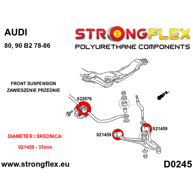 Strongflex Audi 80 / 90 / S2 Vooras rubberset – 026283B 2 Strongflex Audi 80 / 90 / S2 Vooras rubberset – 026283B – Bild 2