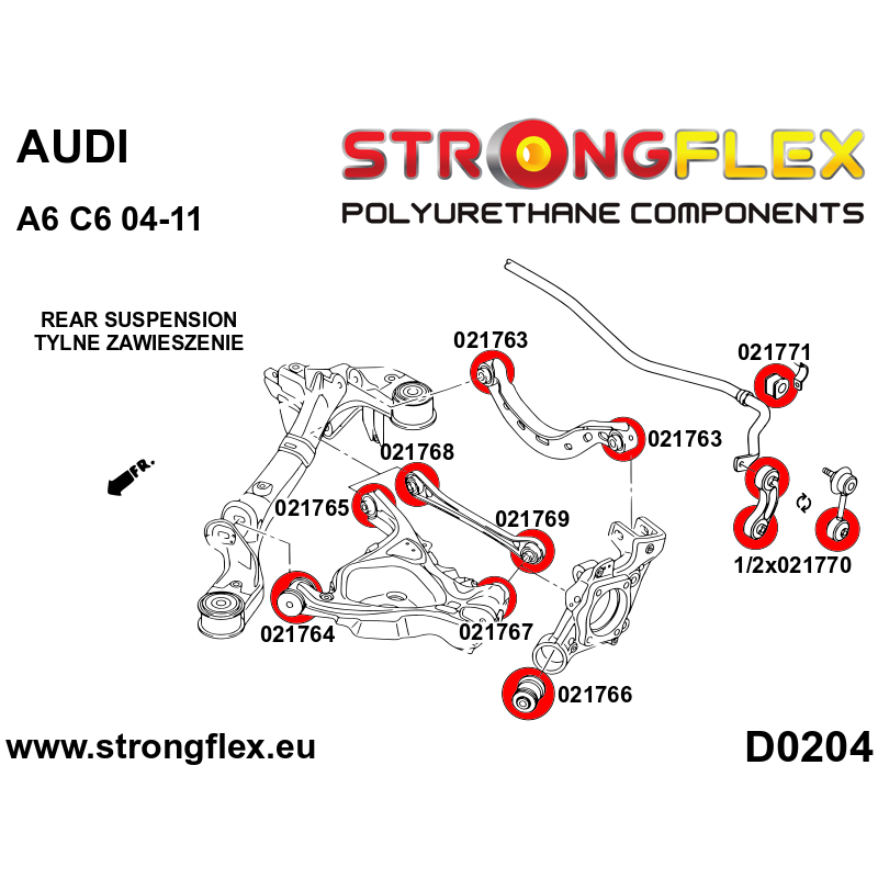 Strongflex Audi S6 / A6 Complete ophangrubberset SPORT ZWART – 026288AX 1 Strongflex Audi S6 / A6 Complete ophangrubberset SPORT ZWART – 026288AX