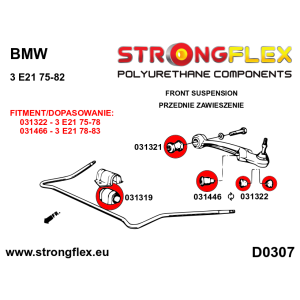 Strongflex BMW E21 Vooras draagarm buitenste cilindrische rubber 42mm SPORT – 031446A