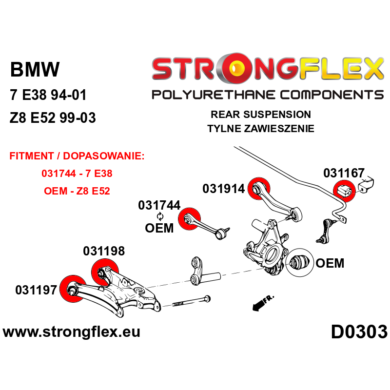 Strongflex BMW E38 Achteras rubberset – 036088B 2 Strongflex BMW E38 Achteras rubberset – 036088B - Image 2