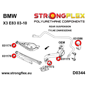 Strongflex BMW E36/E46/E83 Achteras schuine draagarm rubber voor ZWART – 031173BX