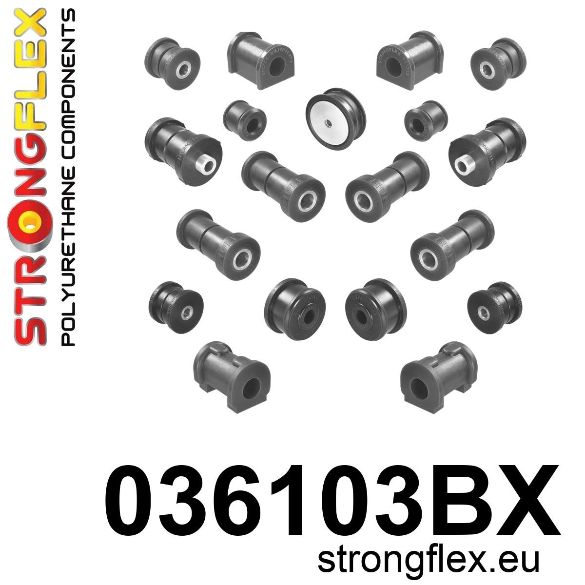 Strongflex BMW E30 Polyurethaan rubberset voor- en achteras ZWART – 036103BX 3 Strongflex BMW E30 Polyurethaan rubberset voor- en achteras ZWART – 036103BX