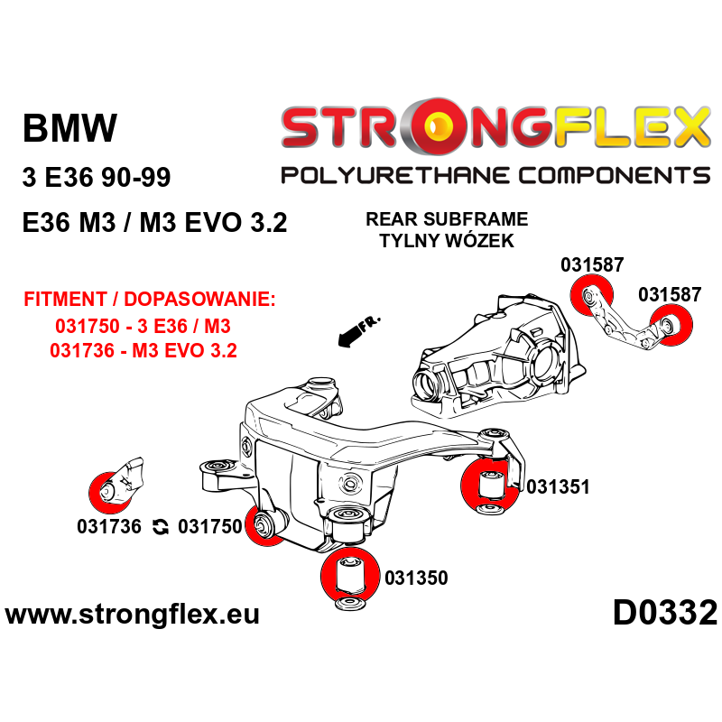 Strongflex BMW E36 Rubberset achteras-subframe (ton-lager) – 036107B 2 Strongflex BMW E36 Rubberset achteras-subframe (ton-lager) – 036107B – Bild 2