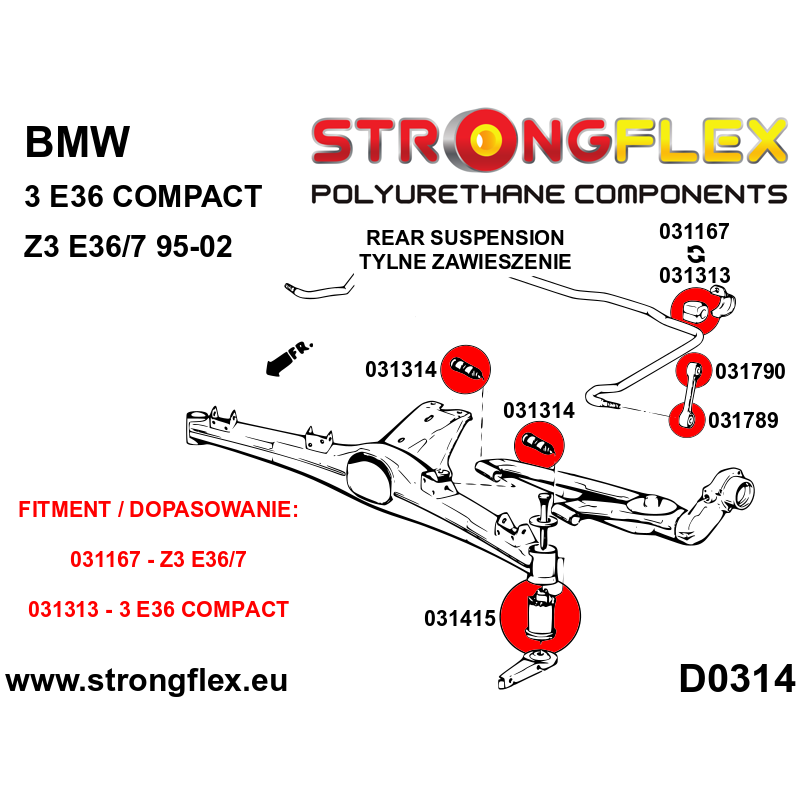 Strongflex BMW E36 Polyurethaan rubberset voor- en achteras SPORT – 036108A 3 Strongflex BMW E36 Polyurethaan rubberset voor- en achteras SPORT – 036108A – Bild 3
