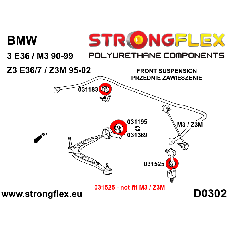 Strongflex BMW E36 Polyurethaan rubberset voor- en achteras SPORT – 036108A 2 Strongflex BMW E36 Polyurethaan rubberset voor- en achteras SPORT – 036108A – Bild 2