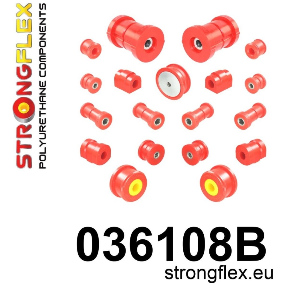 Strongflex BMW E36 Polyurethaan rubberset voor- en achteras – 036108B