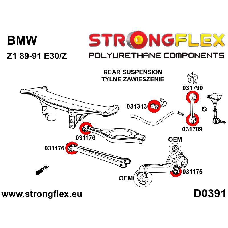 Strongflex BMW Z1/E30 Achteras rubberset – 036120B 2 Strongflex BMW Z1/E30 Achteras rubberset – 036120B – Image 2