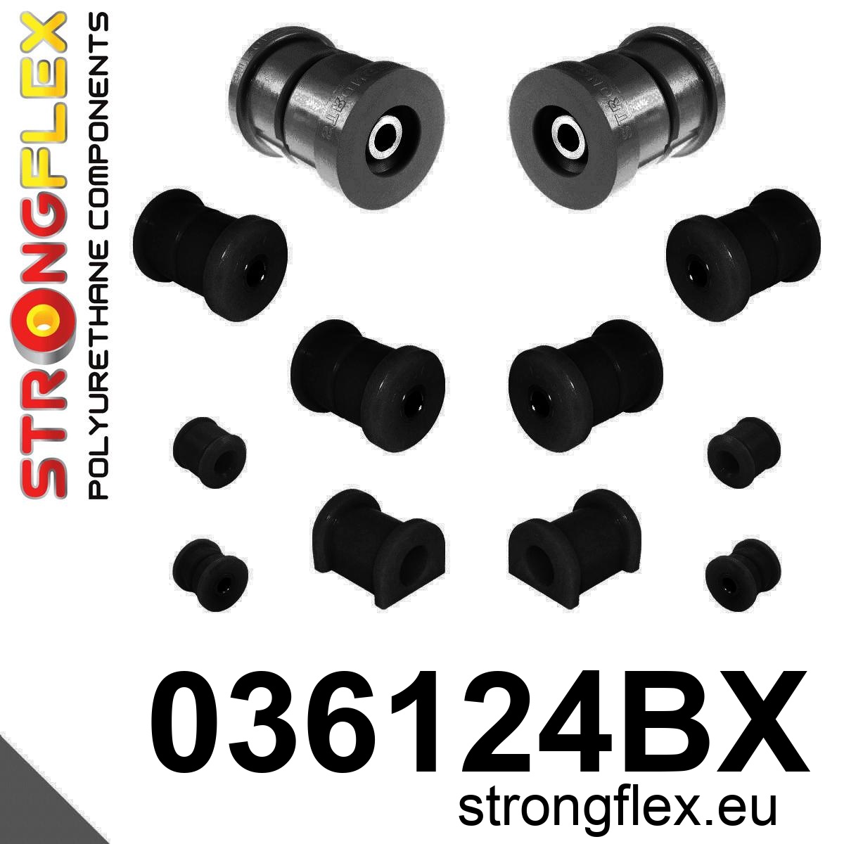Strongflex BMW E28/E24/E23 Achteras rubberset ZWART – 036124BX 3 Strongflex BMW E28/E24/E23 Achteras rubberset ZWART – 036124BX