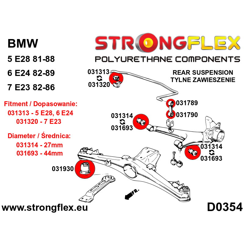 Strongflex BMW E28/E24/E23 Achteras rubberset – 036124B 2 Strongflex BMW E28/E24/E23 Achteras rubberset – 036124B - Afbeelding 2