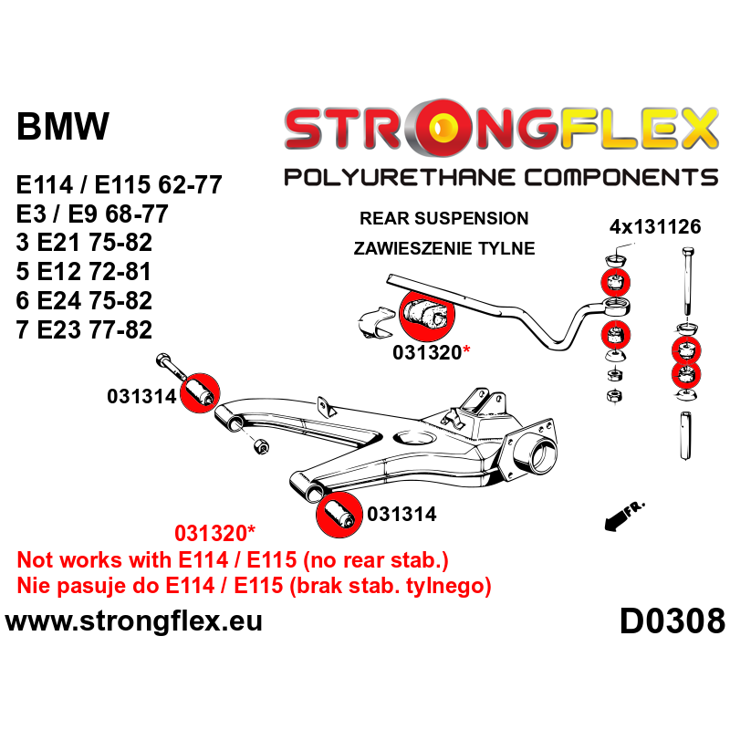 Strongflex BMW E23 Achteras rubberset – 036125B 2 Strongflex BMW E23 Achteras rubberset – 036125B - Afbeelding 2
