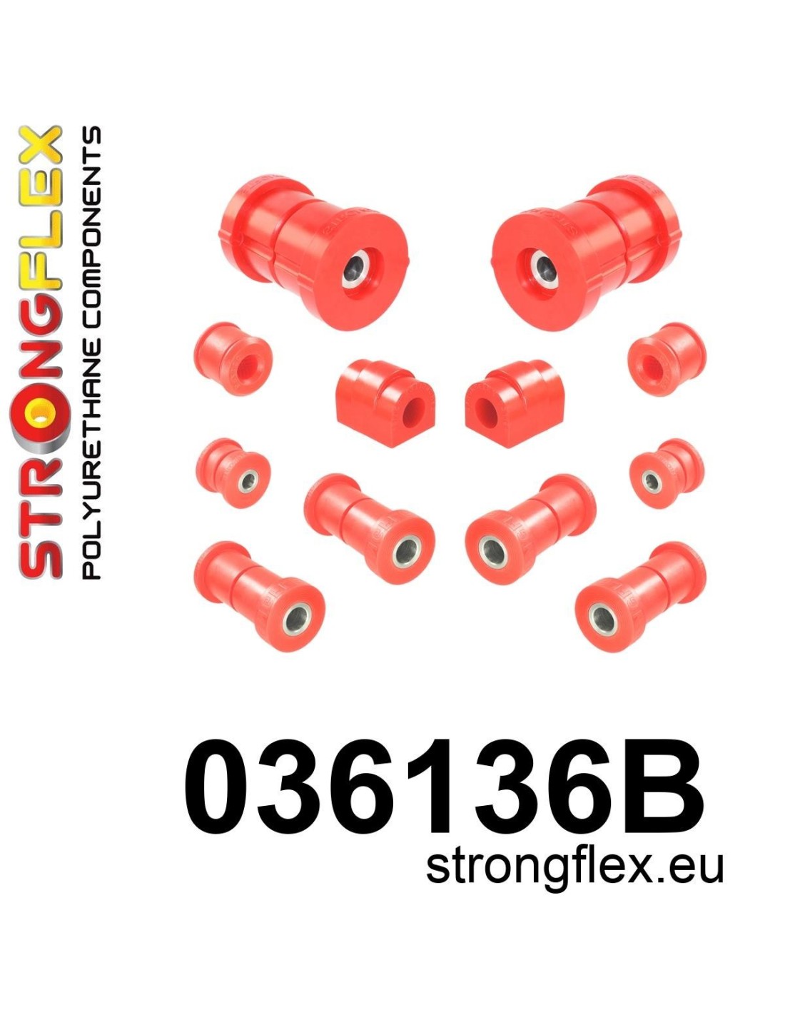 Strongflex BMW E36/Z3 Achteras rubberset ZWART – 036136BX 1 Strongflex BMW E36/Z3 Achteras rubberset – 036136B
