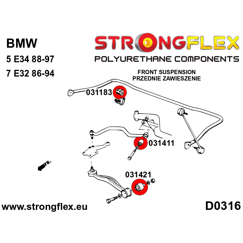 Strongflex BMW E34/E32 Polyurethaan rubberset vooras SPORT – 036171A 2 Strongflex BMW E34/E32 Polyurethaan rubberset vooras SPORT – 036171A – Image 2