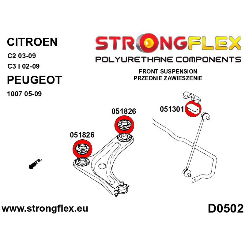 Strongflex Citroën / Peugeot Vooras rubberset – 056001B 2 Strongflex Citroën / Peugeot Vooras rubberset – 056001B – Bild 2