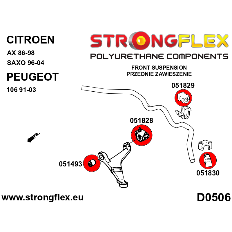 Strongflex Citroën AX / Saxo Vooras- en achteras-subframe rubberset – 056004B 2 Strongflex Citroën AX / Saxo Vooras- en achteras-subframe rubberset – 056004B – Image 2
