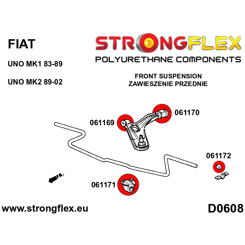Strongflex Fiat / Lancia Vooras draagarm - voorste rubber – 061169B 3 Strongflex Fiat / Lancia Vooras draagarm - voorste rubber – 061169B - Image 3