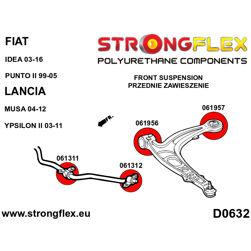 Strongflex Fiat / Lancia Rubber voorste koppelstang – 061312B 3 Strongflex Fiat / Lancia Rubber voorste koppelstang – 061312B – Bild 3