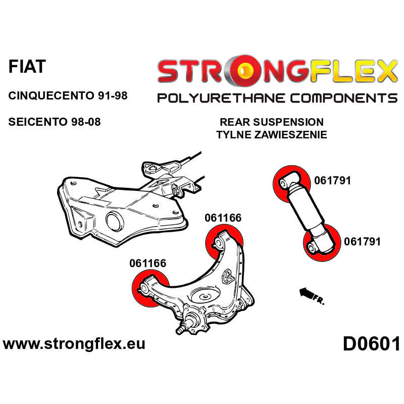 Strongflex Fiat Cinquecento / Panda / Seicento Polyurethaan rubberset achteras beide draagarm – 066038B 2 Strongflex Fiat Cinquecento / Panda / Seicento Polyurethaan rubberset achteras beide draagarm – 066038B – Bild 2