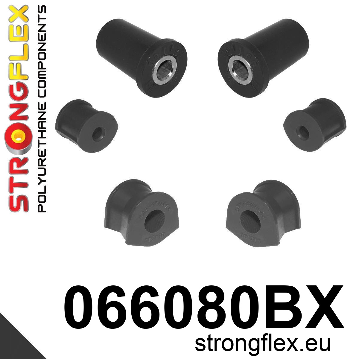 Strongflex Fiat / Lancia Vooras rubberset ZWART – 066080BX 2 Strongflex Fiat / Lancia Vooras rubberset ZWART – 066080BX