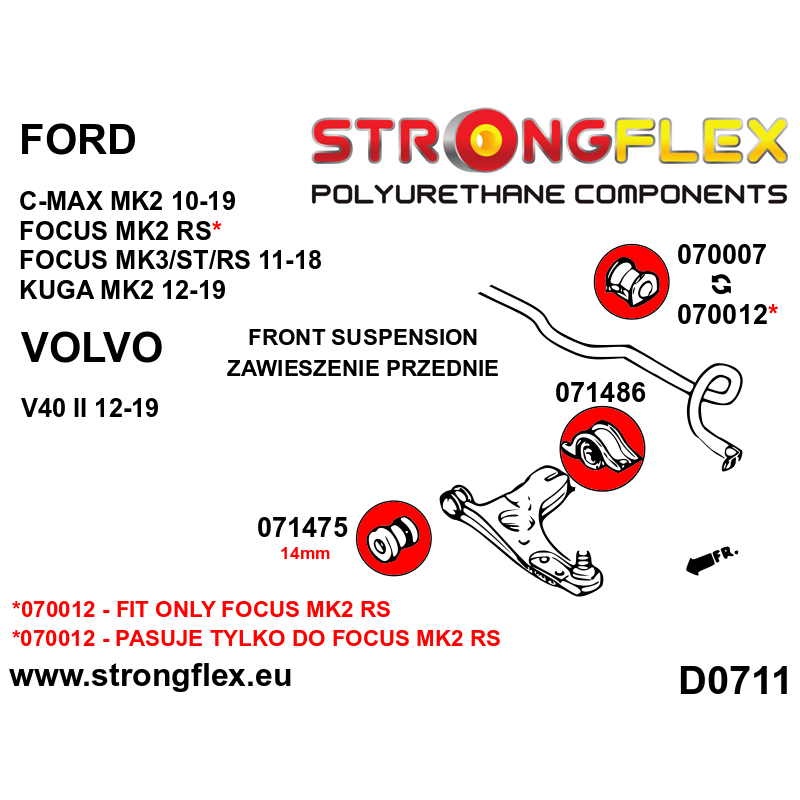 Strongflex Ford / Mazda / Volvo Vooras draagarm voorste rubber 14mm – 071475B 4 Strongflex Ford / Mazda / Volvo Vooras draagarm voorste rubber 14mm – 071475B – Bild 4
