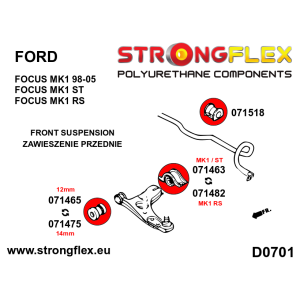Strongflex Ford Focus Vooras draagarm achterste rubber 63,5mm – 071482B