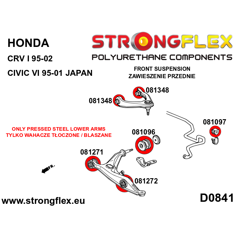Strongflex Honda CR-V / Civic Polyurethan-Buchsensatz Vorderachse – 086097B 2 Strongflex Honda CR-V / Civic Polyurethan-Buchsensatz Vorderachse – 086097B