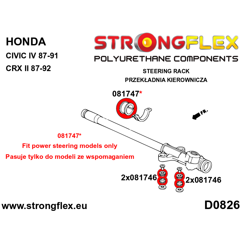 Strongflex Honda CRX / Civic Stuurhuis steun rubberset – 086200B 2 Strongflex Honda CRX / Civic Stuurhuis steun rubberset – 086200B – Bild 2