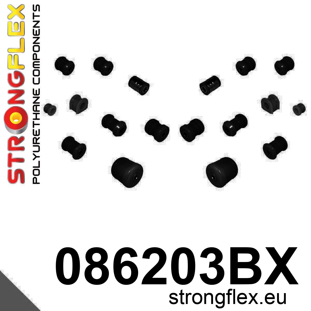 Strongflex Honda Prelude Polyurethaan rubberset achteras ZWART – 086203BX 3 Strongflex Honda Prelude Polyurethaan rubberset achteras ZWART – 086203BX