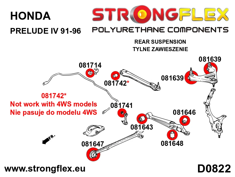 Strongflex Honda Prelude Polyurethane rear axle bush kit SPORT BLACK – 086203AX 1 Strongflex Honda Prelude Polyurethane rear axle bush kit SPORT – 086203A