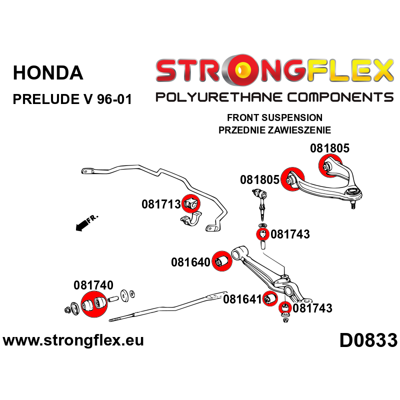 Strongflex Honda Prelude Polyurethaan rubberset voor- en achteras – 086205B 2 Strongflex Honda Prelude Polyurethaan rubberset voor- en achteras – 086205B – Bild 2