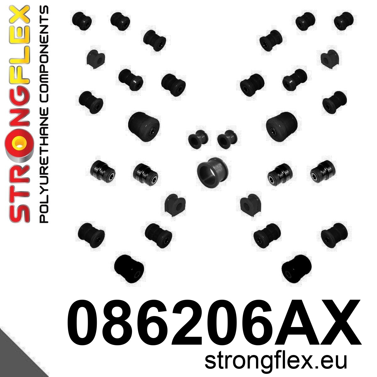 Strongflex Honda Prelude Polyurethaan rubberset voor- en achteras SPORT ZWART – 086206AX 3 Strongflex Honda Prelude Polyurethaan rubberset voor- en achteras SPORT ZWART – 086206AX