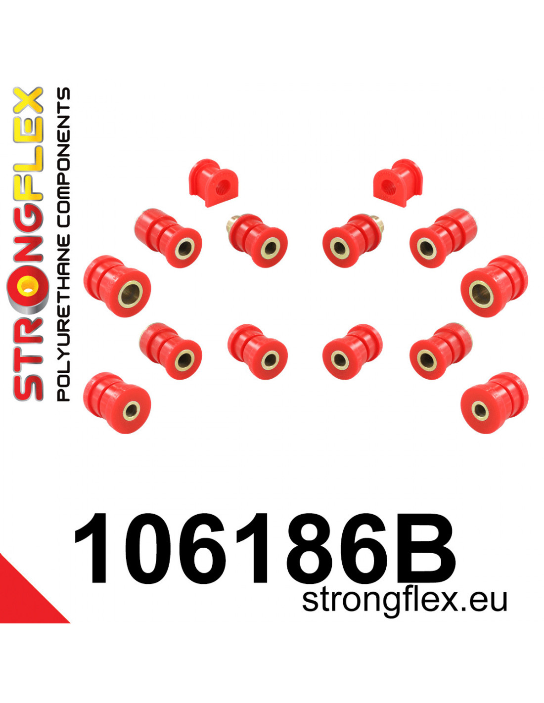 Strongflex Mazda 323 Achteras rubberset ZWART – 106186BX 2 Strongflex Mazda 323 Achteras rubberset – 106186B