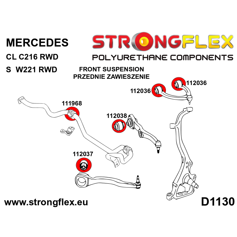 Strongflex Mercedes CL / S-Klasse Draagarmrubber voor onder - voor SPORT – 112037A 2 Strongflex Mercedes CL / S-Klasse Draagarmrubber voor onder - voor SPORT – 112037A - Image 2