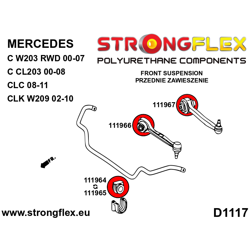 Strongflex Mercedes CLK / C-Klasse Voorwielophangingsrubberset SPORT – 116241A 2 Strongflex Mercedes CLK / C-Klasse Voorwielophangingsrubberset SPORT – 116241A – Image 2