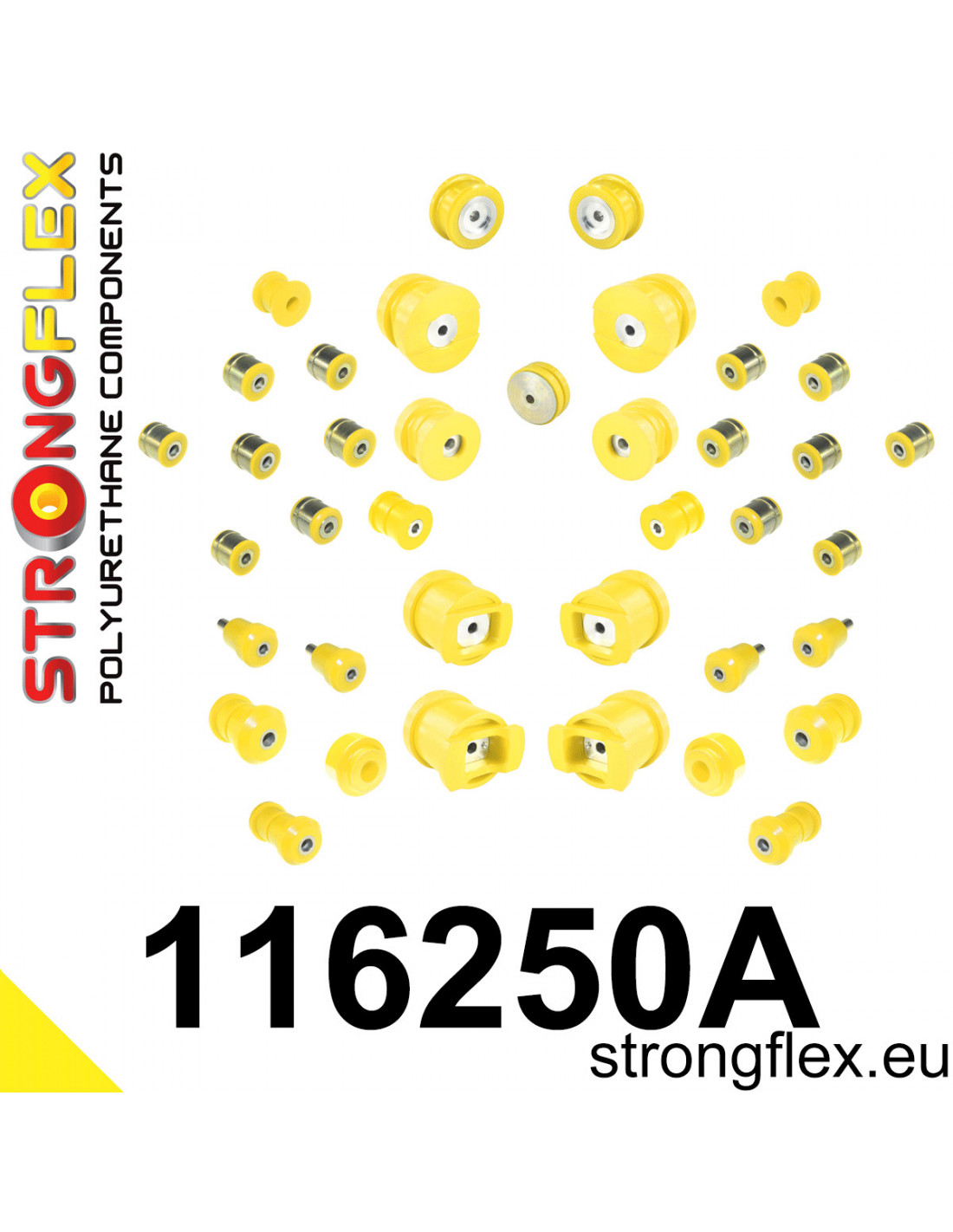 Strongflex Mercedes CL / S-Klasse Polyurethaan rubberset voor- en achteras SPORT – 116250A 1 Strongflex Mercedes CL / S-Klasse Polyurethaan rubberset voor- en achteras SPORT – 116250A