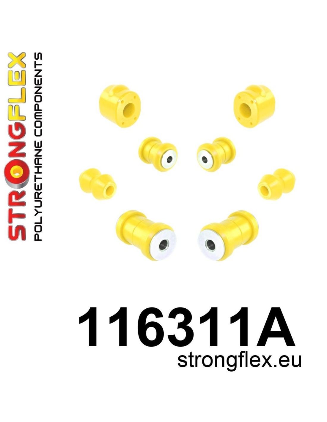 Strongflex Mercedes W123 Polyurethaan rubberset vooras SPORT – 116311A 1 Strongflex Mercedes W123 Polyurethaan rubberset vooras SPORT – 116311A
