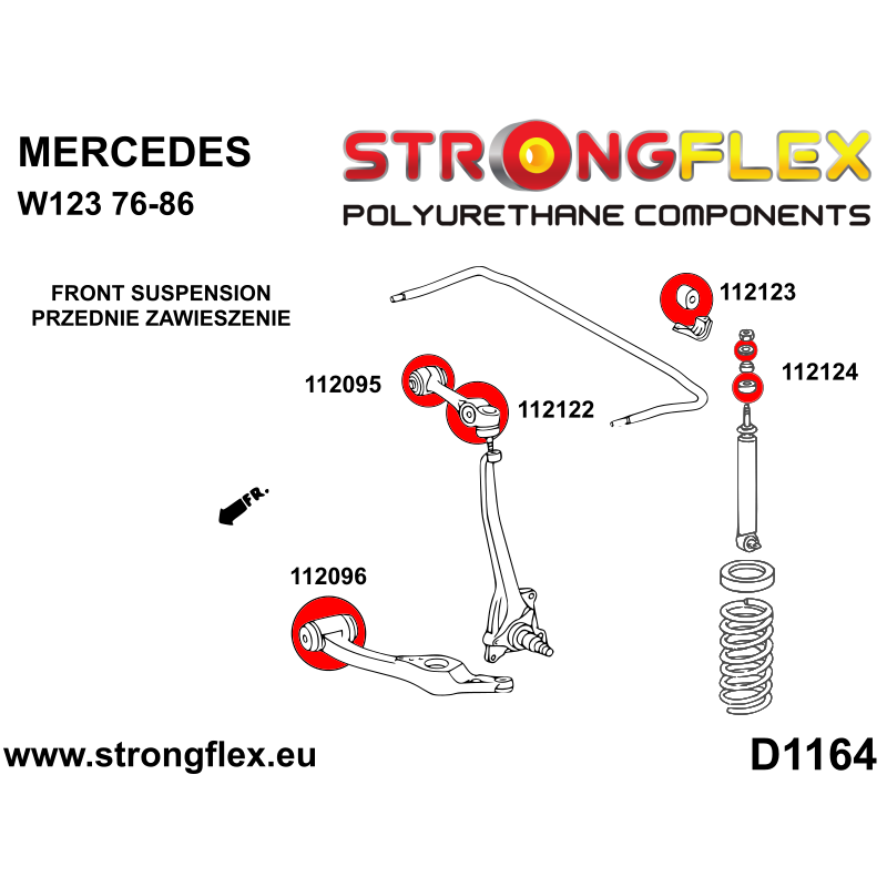Strongflex Mercedes W123 Polyurethaan rubberset vooras – 116311B 2 Strongflex Mercedes W123 Polyurethaan rubberset vooras – 116311B – Bild 2