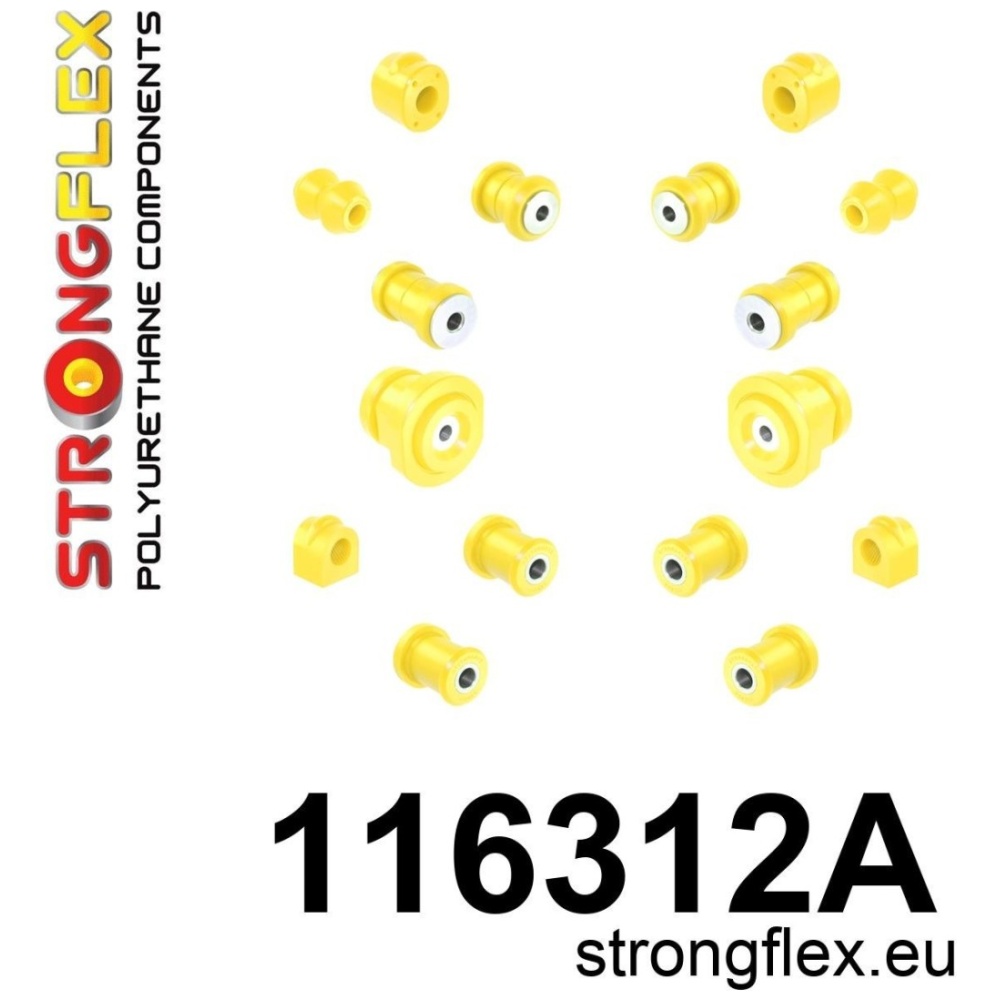 Strongflex Mercedes W123 Polyurethaan rubberset voor- en achteras SPORT – 116312A